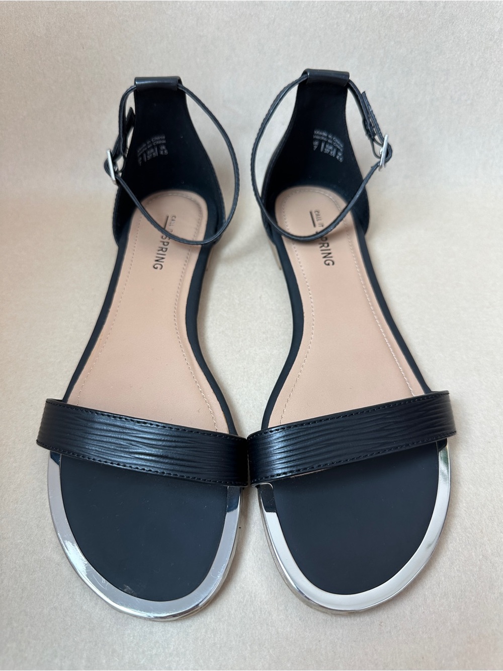 Call It Spring Black Ankle-Strap Sandals with Silver Trim
